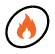 A simple orange flame icon inside a black oval outline on a light gray background.