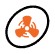 Orange biohazard symbol inside a black oval border on a white background.