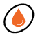 An orange droplet icon is centered inside a black oval outline on a light gray background.