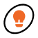 Orange light bulb icon inside a black oval outline on a light gray background.
