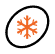 Orange snowflake icon centered within a black oval outline on a light gray background.