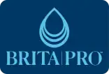 Brita Pro logo featuring a stylized water droplet above the words “BRITA PRO” on a dark blue background.